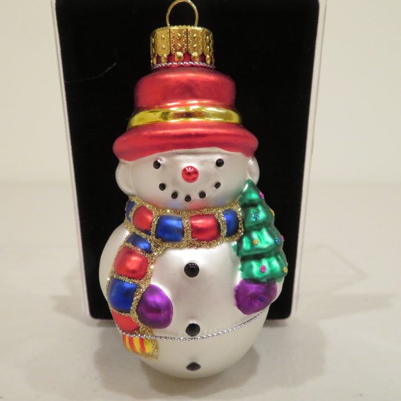 Christmas Glass Ornament Snowman Handcrafted by Unique Treasure Box Keepsake - Picture 2 of 6